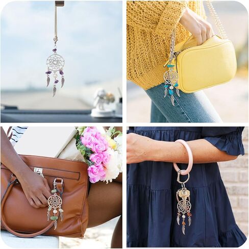 Beadthoven Dream Catchers Keychain Gemstone Chips Key Ring Charms Tassel Pendants for Hanging Ornament Jewelry Accessories in Saudi Arabia