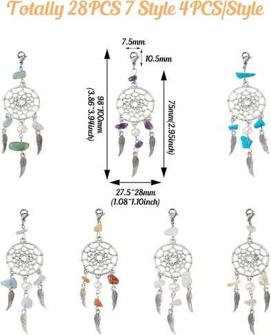 Beadthoven Dream Catchers Keychain Gemstone Chips Key Ring Charms Tassel Pendants for Hanging Ornament Jewelry Accessories in Saudi Arabia