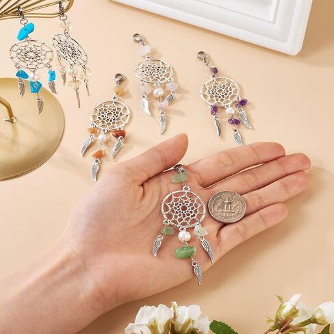 Beadthoven Dream Catchers Keychain Gemstone Chips Key Ring Charms Tassel Pendants for Hanging Ornament Jewelry Accessories in Saudi Arabia