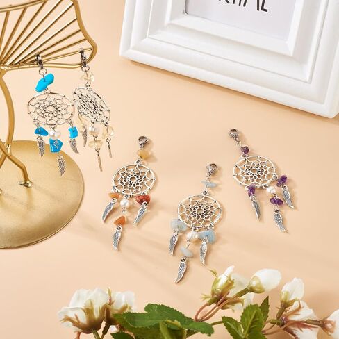 Beadthoven Dream Catchers Keychain Gemstone Chips Key Ring Charms Tassel Pendants for Hanging Ornament Jewelry Accessories in Saudi Arabia