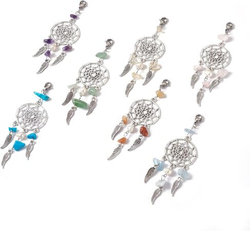 Beadthoven Dream Catchers Keychain Gemstone Chips Key Ring Charms Tassel Pendants for Hanging Ornament Jewelry Accessories in Saudi Arabia