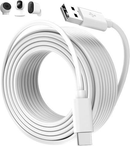 10M/33ft USB C كابل تمديد الطاقة متوافق مع Xiaomi Mi Camera 2K Eufy CAM C210 S350 CCTV حلقة أمان كاميرا أمان إضافية USB طويلة إلى USBC كابل تمديد كاميرات الأمان الأبيض in Kuwait