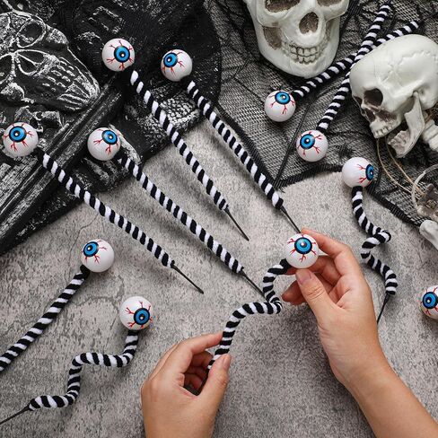 6 Pcs 15 Inch Halloween Eyeballs Sandworm Decoration Halloween Artificial Floral Picks Realistic Scary Branch Picks for Home Party Eyeball Trick or Treat Supplies(Black and White) in Saudi Arabia