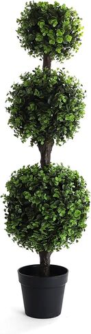 خشب البقس الاصطناعي Topiary Ball Tree - 4 'Boxwood Ball Tree - أشجار توبيرية داخلية/خارجية - نباتات خشبية مصطنعة في الهواء الطلق - مصنع خشب الخشب الشتوي النابض بالحياة (2 عبوة) in Kuwait
