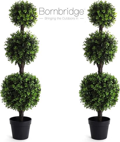 خشب البقس الاصطناعي Topiary Ball Tree - 4 'Boxwood Ball Tree - أشجار توبيرية داخلية/خارجية - نباتات خشبية مصطنعة في الهواء الطلق - مصنع خشب الخشب الشتوي النابض بالحياة (2 عبوة) in Kuwait