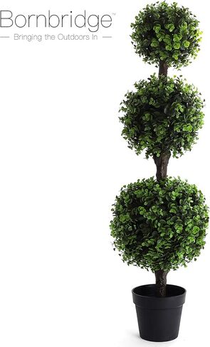 خشب البقس الاصطناعي Topiary Ball Tree - 4 'Boxwood Ball Tree - أشجار توبيرية داخلية/خارجية - نباتات خشبية مصطنعة في الهواء الطلق - مصنع خشب الخشب الشتوي النابض بالحياة (2 عبوة) in Kuwait