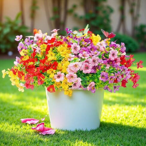 20 Bundles Artificial Flowers for Outdoors with 6 Faux Butterflies, UV Resistant Artificial Outdoor Plants Eucalyptus Silk Violet, Fake Flowers for Patio Garden Porch Home Decor (Orange Yellow) in Saudi Arabia