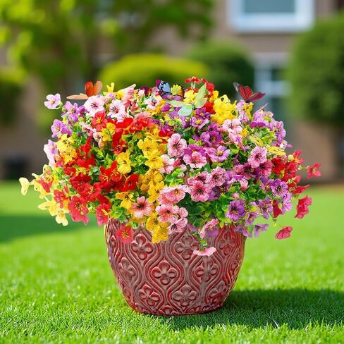 20 Bundles Artificial Flowers for Outdoors with 6 Faux Butterflies, UV Resistant Artificial Outdoor Plants Eucalyptus Silk Violet, Fake Flowers for Patio Garden Porch Home Decor (Orange Yellow) in Saudi Arabia