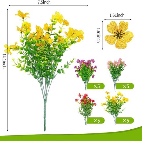 20 Bundles Artificial Flowers for Outdoors with 6 Faux Butterflies, UV Resistant Artificial Outdoor Plants Eucalyptus Silk Violet, Fake Flowers for Patio Garden Porch Home Decor (Orange Yellow) in Saudi Arabia