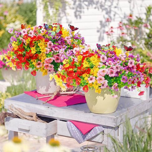 20 Bundles Artificial Flowers for Outdoors with 6 Faux Butterflies, UV Resistant Artificial Outdoor Plants Eucalyptus Silk Violet, Fake Flowers for Patio Garden Porch Home Decor (Orange Yellow) in Saudi Arabia