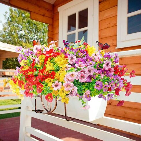 20 Bundles Artificial Flowers for Outdoors with 6 Faux Butterflies, UV Resistant Artificial Outdoor Plants Eucalyptus Silk Violet, Fake Flowers for Patio Garden Porch Home Decor (Orange Yellow) in Saudi Arabia