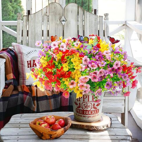 20 Bundles Artificial Flowers for Outdoors with 6 Faux Butterflies, UV Resistant Artificial Outdoor Plants Eucalyptus Silk Violet, Fake Flowers for Patio Garden Porch Home Decor (Orange Yellow) in Saudi Arabia
