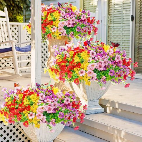 20 Bundles Artificial Flowers for Outdoors with 6 Faux Butterflies, UV Resistant Artificial Outdoor Plants Eucalyptus Silk Violet, Fake Flowers for Patio Garden Porch Home Decor (Orange Yellow) in Saudi Arabia