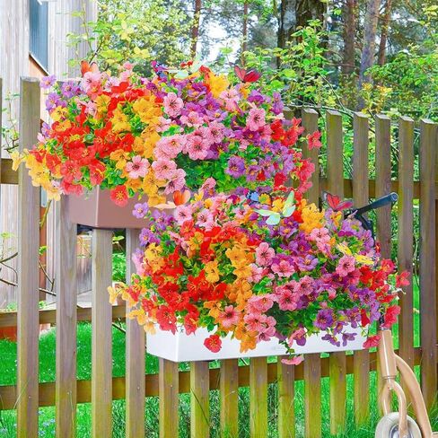20 Bundles Artificial Flowers for Outdoors with 6 Faux Butterflies, UV Resistant Artificial Outdoor Plants Eucalyptus Silk Violet, Fake Flowers for Patio Garden Porch Home Decor (Orange Yellow) in Saudi Arabia