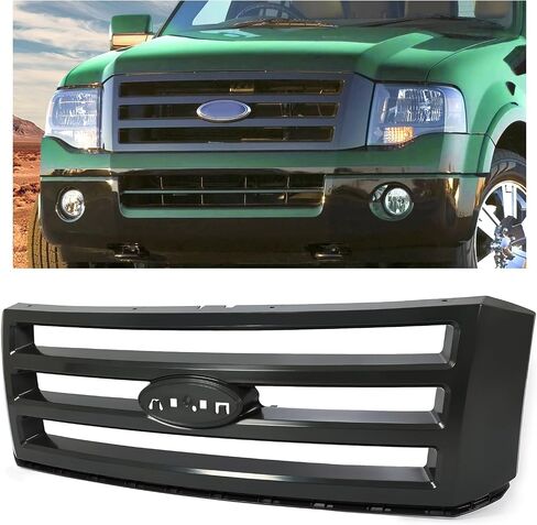 شواية الشبكة الأمامية Hecasa متوافقة مع 2007-2014 Ford Expedition Grill Grill Sendery Silvery ABS Plastic Chrome for 7L1Z-8200-BA FO1200494 in Saudi Arabia