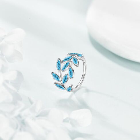 خاتم ورقة KZX للنساء S925 Sterling Silver Opal/Fringquoise Leaf Open Ring Jewelry Higds for Mother For Mother in Saudi Arabia