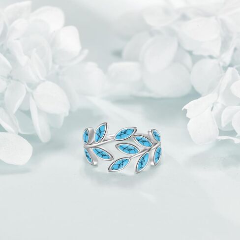 خاتم ورقة KZX للنساء S925 Sterling Silver Opal/Fringquoise Leaf Open Ring Jewelry Higds for Mother For Mother in Saudi Arabia