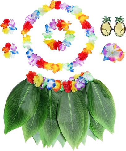 7 PCS HULA Outfits Hawaiian Flowers Leaf Clorts for Women Dress Thouse Thorts Tropical Grass Tarts for Beach Party Favors in Saudi Arabia