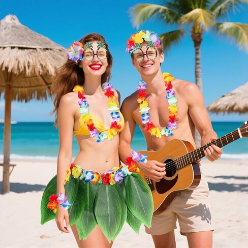 7 PCS HULA Outfits Hawaiian Flowers Leaf Clorts for Women Dress Thouse Thorts Tropical Grass Tarts for Beach Party Favors in Saudi Arabia