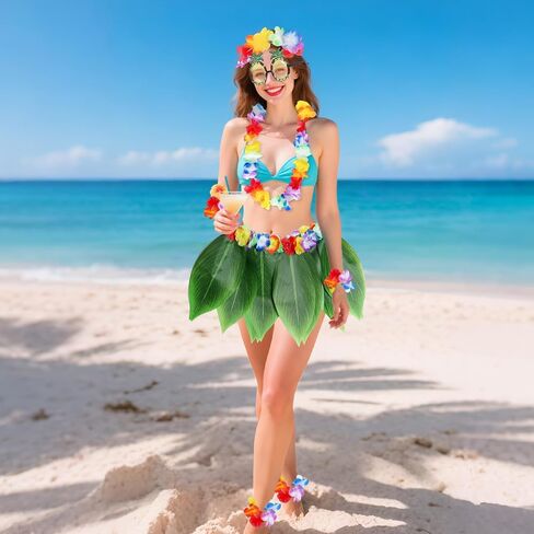 7 PCS HULA Outfits Hawaiian Flowers Leaf Clorts for Women Dress Thouse Thorts Tropical Grass Tarts for Beach Party Favors in Saudi Arabia