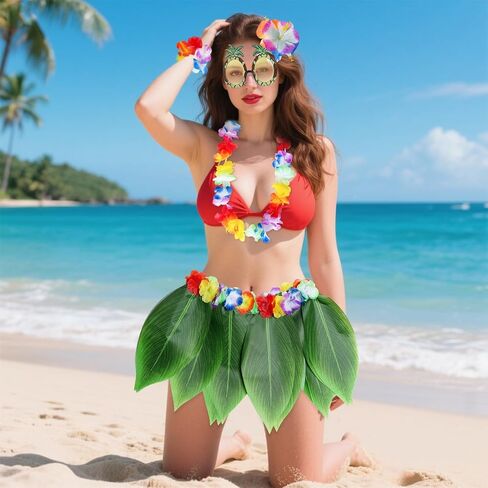 7 PCS HULA Outfits Hawaiian Flowers Leaf Clorts for Women Dress Thouse Thorts Tropical Grass Tarts for Beach Party Favors in Saudi Arabia