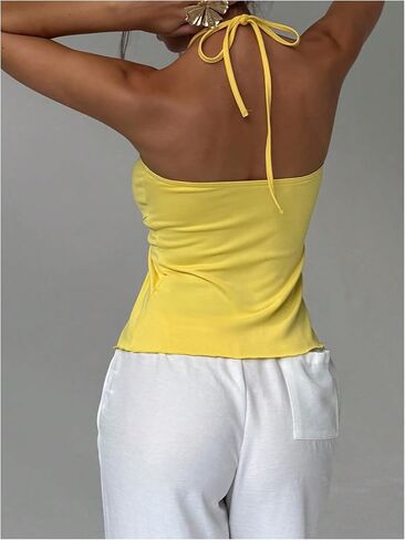 Milumia Women Boho Halter Tops Sleeveless Backless Asymmetrical Hem Solid Cami Tops in Saudi Arabia