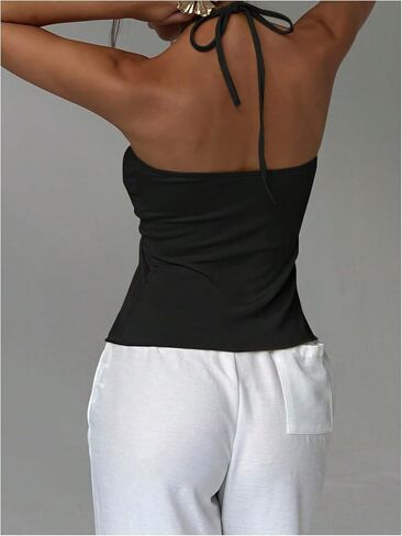 Milumia Women Boho Halter Tops Sleeveless Backless Asymmetrical Hem Solid Cami Tops in Saudi Arabia