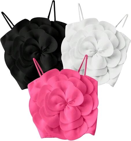Gorglitter Women's 3 Pack Flower Crops قمم غير رسمية بلا أكمام بلا أكمام لطيف صيف أنيمي يخرج من قمم الخزان 2025 in Saudi Arabia