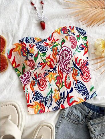 SOLY HUX Women's Plus Size Tube Top Paisley Print Strapless Sleeveless Summer Bandeau Crop Tops in Saudi Arabia