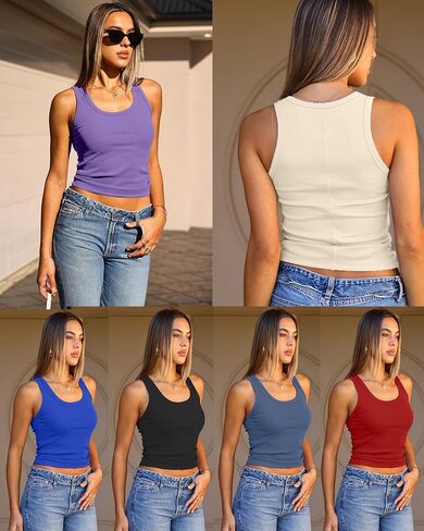 Dwnval Womens Sexy Sleeveless Scoop Neck Tank Tops Summer Slim Fitted Ribbed Kintted Full Length Top in Kuwait