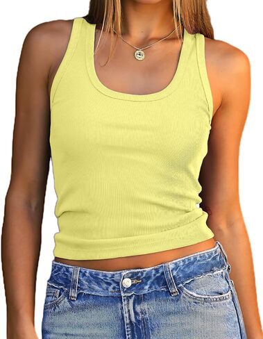 Dwnval Womens Sexy Sleeveless Scoop Neck Tank Tops Summer Slim Fitted Ribbed Kintted Full Length Top in Kuwait