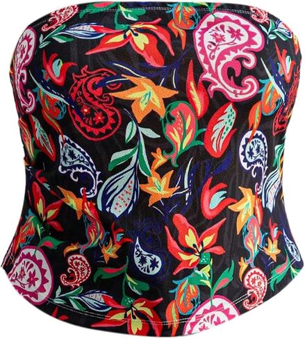 Soly Hux Women's Plus Tube Top Paisley Print Britlessless Summer Bandeau Tops in Kuwait