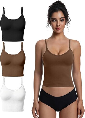 3 Pack Women Basic Scoop Neck Tank Top Summer Going Out Cami Shirt Double Lined Adjustable Camisole Top in Kuwait