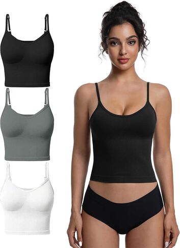 3 Pack Women Basic Scoop Neck Tank Top Summer Going Out Cami Shirt Double Lined Adjustable Camisole Top in Kuwait