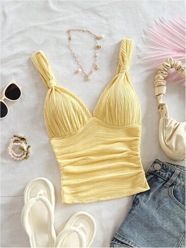 Soly Hux Women's Summer V Neck Deck Slim Fit Fit Tops Tops Exthetic Tops Hacover in Saudi Arabia