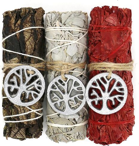 عصي الروح 4 بوصة 3 حزمة متنوعة سحر Sage Smudge Stick مع دليل تلطيخ لتطهير المنزل والتأمل والطقوس (شجرة الحياة) in Kuwait