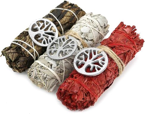 عصي الروح 4 بوصة 3 حزمة متنوعة سحر Sage Smudge Stick مع دليل تلطيخ لتطهير المنزل والتأمل والطقوس (شجرة الحياة) in Kuwait