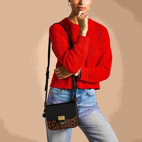 Fossil Lennox Crossbody Bag, Black/Leopard Haircalf in Saudi Arabia