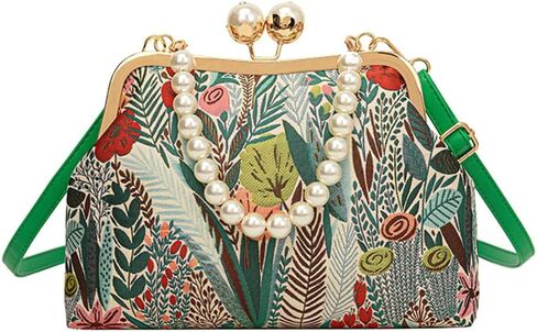 Vintage Embroidered Flower Handbag Retro Pearl Chain Crossbody Bag Clutch Kiss Lock Top Handle Shoulder Purse Wallet 2025 in Saudi Arabia