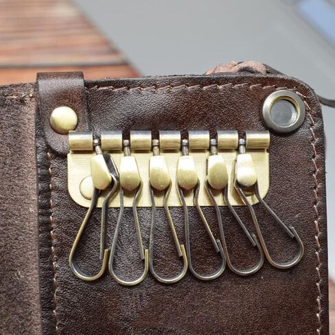 iheresy Genuine Cowhide Leather Key Case Wallet, Portable Vintage Car Key Holder with 6 Hooks and Zipper, Black in Saudi Arabia