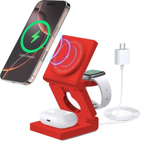 3 in 1 Wireless Charging Station for Apple Multple Devices - Foldable Magnetic Wireless Charger Dock -Travel 18W Charging Pad for iPhone 16 15 14 13 12 Pro/Pro Max/Plus/Watch & Airpods All Series in Saudi Arabia