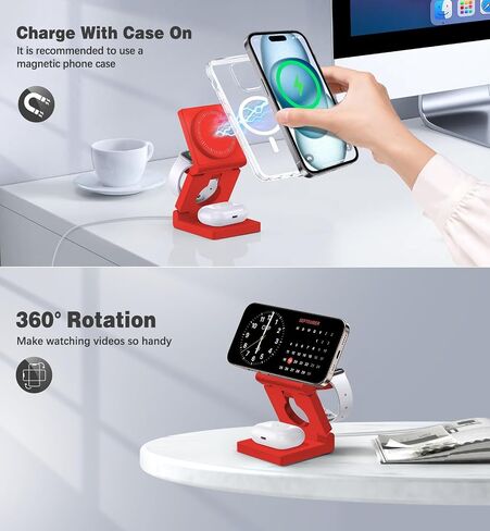 3 in 1 Wireless Charging Station for Apple Multple Devices - Foldable Magnetic Wireless Charger Dock -Travel 18W Charging Pad for iPhone 16 15 14 13 12 Pro/Pro Max/Plus/Watch & Airpods All Series in Saudi Arabia