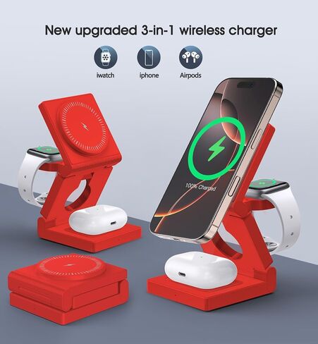 3 in 1 Wireless Charging Station for Apple Multple Devices - Foldable Magnetic Wireless Charger Dock -Travel 18W Charging Pad for iPhone 16 15 14 13 12 Pro/Pro Max/Plus/Watch & Airpods All Series in Saudi Arabia