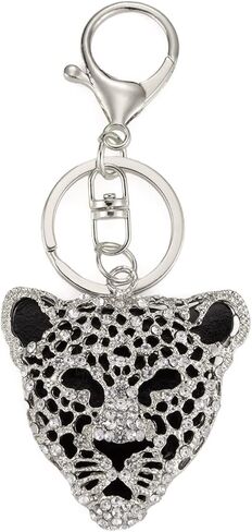 Silver Leopard Bag Pendant, Silver Rhinestone Keychain Leopard Charm, Cute Cheetah Head Purse Key Ring Chain Adornment for Wallets Handbags Keyrings, Keychains and Charms (5.1×5cm) in Saudi Arabia