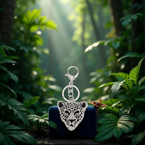 Silver Leopard Bag Pendant, Silver Rhinestone Keychain Leopard Charm, Cute Cheetah Head Purse Key Ring Chain Adornment for Wallets Handbags Keyrings, Keychains and Charms (5.1×5cm) in Saudi Arabia