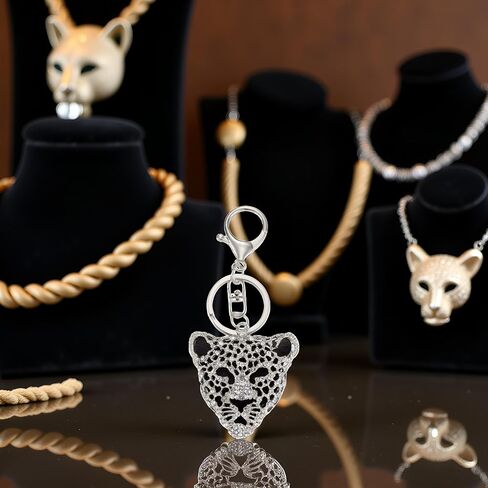 Silver Leopard Bag Pendant, Silver Rhinestone Keychain Leopard Charm, Cute Cheetah Head Purse Key Ring Chain Adornment for Wallets Handbags Keyrings, Keychains and Charms (5.1×5cm) in Saudi Arabia