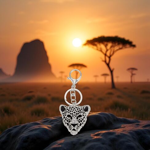 Silver Leopard Bag Pendant, Silver Rhinestone Keychain Leopard Charm, Cute Cheetah Head Purse Key Ring Chain Adornment for Wallets Handbags Keyrings, Keychains and Charms (5.1×5cm) in Saudi Arabia