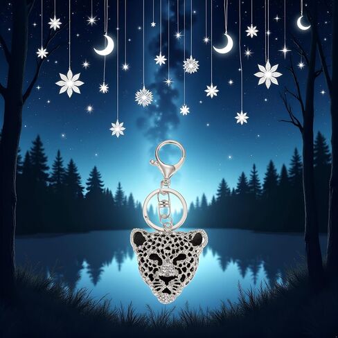 Silver Leopard Bag Pendant, Silver Rhinestone Keychain Leopard Charm, Cute Cheetah Head Purse Key Ring Chain Adornment for Wallets Handbags Keyrings, Keychains and Charms (5.1×5cm) in Saudi Arabia