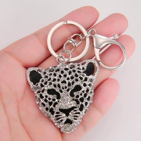 Silver Leopard Bag Pendant, Silver Rhinestone Keychain Leopard Charm, Cute Cheetah Head Purse Key Ring Chain Adornment for Wallets Handbags Keyrings, Keychains and Charms (5.1×5cm) in Saudi Arabia