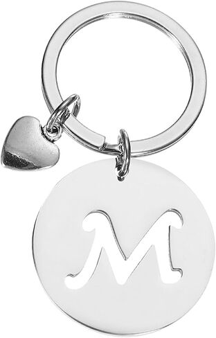PATIKIL Initial Letter Keychain, Stainless Steel Disc Letter A-Z Charm Keychain Cute Metal Heart Alphabet Keyring for Keys Handbag Purse Backpack, Silver (M) in Saudi Arabia